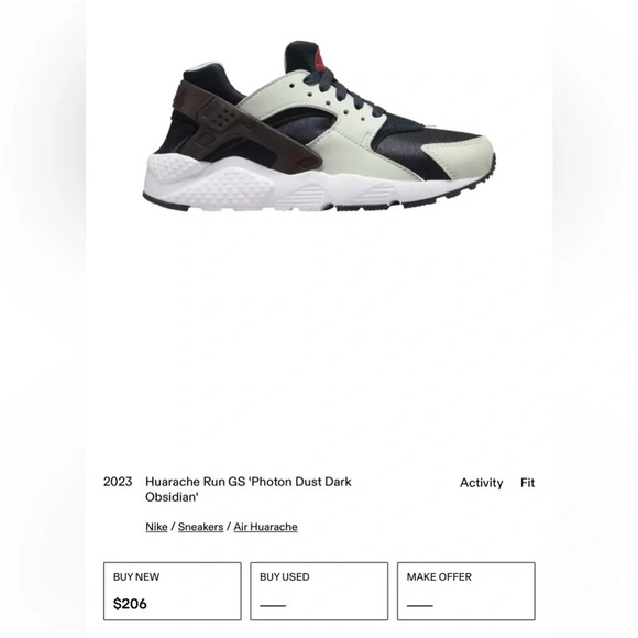 NWT Nike Air Huarache GS 'Photon Dust Dark Obsidian - Picture 1 of 8